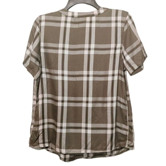 C&C California Womans Plaid Short Sleeve Blouse Sz Small Button Green - Picture 3 of 13